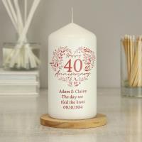 Personalised 40th Ruby Wedding Anniversary Pillar Candle Extra Image 3 Preview